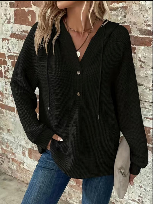 Waffle Hoodie + Notch Neck Sweater